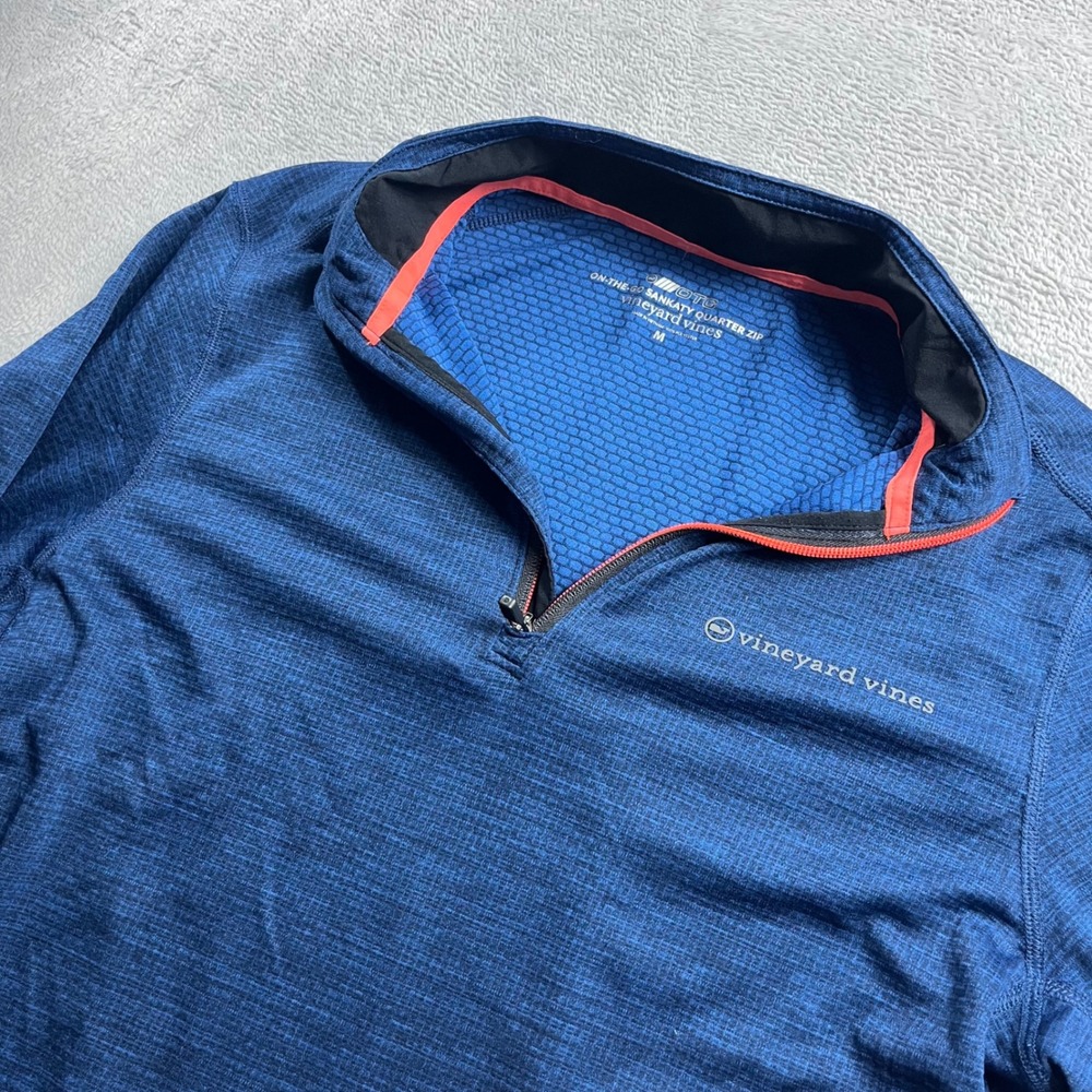 Vineyard Vines Mens On-The-Go Sankaty Quarter Zip Blue Pullover Medium